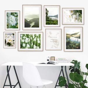 Mountain Lake White Tulip Flower Natural Wall Art Canvas Painting Nordic Posters And Prints Wall Pictures For Living Room Decor