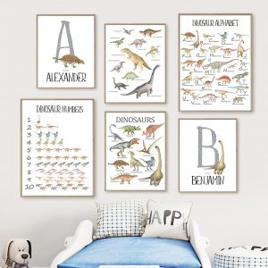 Nursery Wall Art Canvas Painting ABC Alphabet Number Dinosaur Nordic Posters And Prints Wall Pictures Baby Kids Room Decoration