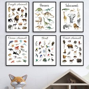 Safari Dinosaur Lion Elephant Bird Shark Marine Life Wall Art Canvas Painting Posters And Prints Wall Pictures Kids Room Decor