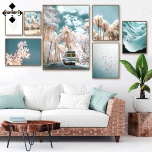 Beautiful Scenery Landscape Picture Pink Nordic Wall Art Poster Floating Reeds Canvas Painting No Frame Decoration Home Interior