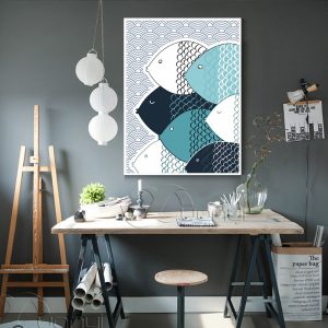 Modern Abstract Fish Canvas Painting Geometry Wall Art Posters And Prints Wall Pictures For Kids Room Home Decor