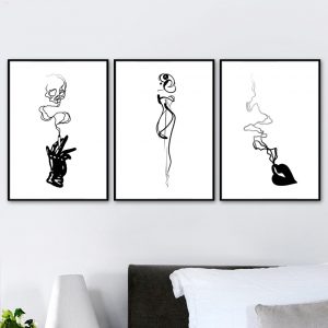 Smoking Girl Black White Wall Art Print Paintings Abstract Posters And Prints Wall Pictures For Living Room