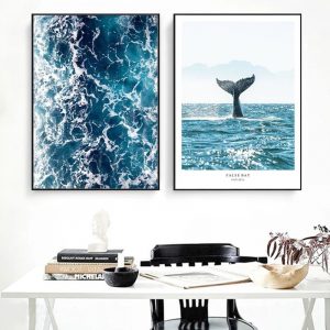 Modern Seascape Ocean Waves Wall Art Canvas Painting Whale Tail Posters and Prints Wall Pictures for Living Room Home Decor