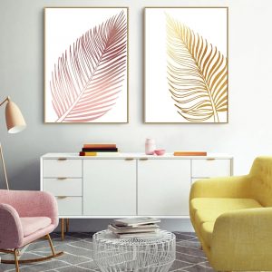 Pink and Gold Leaves Posters and Prints Nordic Canvas Painting Wall Art Pictures Modern Home Design for Living Room No Frame