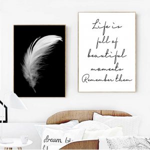 Posters And Prints Canvas Feather Quote Painting Wall Art Black White Pictures For Living Room Nordic Minimalist Decoration