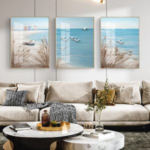 Simple and modern European art sea beach scenery living room porch mural poster print picture canvas decorative painting