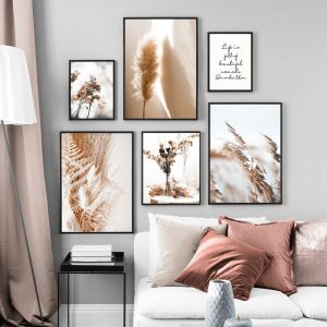 Wall Art Canvas Painting Beige Reed Dried Flower Plants Nordic Posters And Prints Landscape Wall Pictures For Living Room Decor