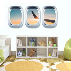 3pcs Landscape Wallpaper Airplane Wall PVC Stickers Decal  Art Mural Window View Home Decoration Living Room Wallpaper