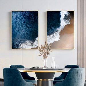 Blue Ocean Wave Landscape Canvas Poster Beach Art Print Modern Seascape Painting Nordic Home Decor Wall Pictures for Living Room