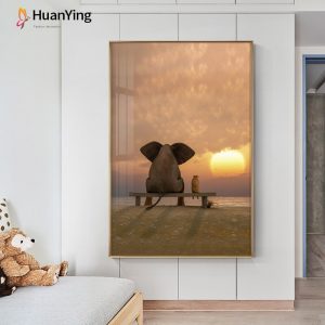 Nordic Modern Sunset Landscape Canvas Painting Cartoon Animal Elephant Posters Prints Wall Art Picture for Living Room Kids Room