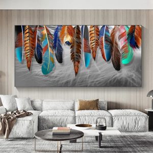 Modern Blue Gold Feather Butterfly Abstract Canvas Painting Wall Art Print and Poster Picture for Living Room Home Decoration - S12