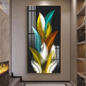 Modern Blue Gold Feather Butterfly Abstract Canvas Painting Wall Art Print and Poster Picture for Living Room Home Decoration - S14