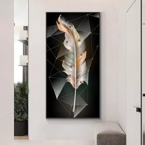Modern Blue Gold Feather Butterfly Abstract Canvas Painting Wall Art Print and Poster Picture for Living Room Home Decoration - S6