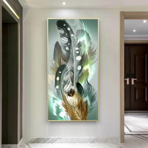 Modern Blue Gold Feather Butterfly Abstract Canvas Painting Wall Art Print and Poster Picture for Living Room Home Decoration - S7