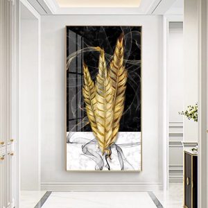 Modern Blue Gold Feather Butterfly Abstract Canvas Painting Wall Art Print and Poster Picture for Living Room Home Decoration - S9