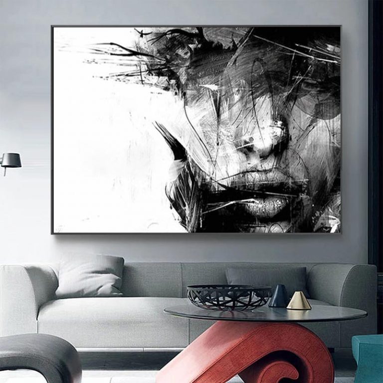 Black and White Abstract Female Canvas Painting Cuadros Modern Poster ...