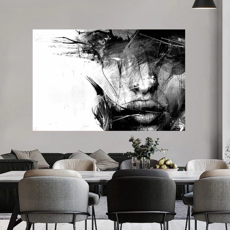 Black and White Abstract Female Canvas Painting Cuadros Modern Poster ...