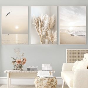 Beige Grass Sunset Beach Palm Tree Car Wall Art Canvas Painting Nordic Posters And Prints Wall Pictures For Living Room Decor