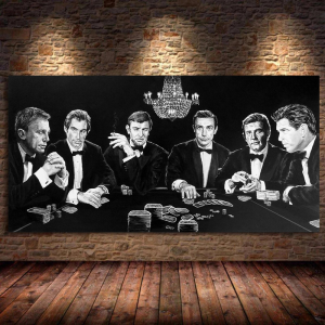 Black and White Canvas James Bond High Stakes Poker Night Retro Pictures Modern Art Home Decor Place in Living Room Bedroom
