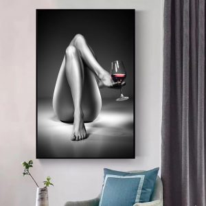 Naked Woman Legs Modern Canvas Prints Red Wine Glass Home Decor Wall Art Sexy Girl Poster Painting For Living Room Mural