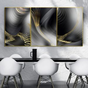 3 Panels Abstract Selection Gold and Grey Ribbons Canvas Painting Wall Art Pictures Printing Cuadros Living Room Home Decoration