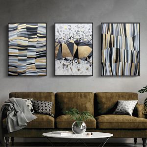 3 pcs Luxury Minimalist Gold Silver Grey Abstract HD Geometric Wall Art Painting Canvas Living Room Home Decoration Cuadros