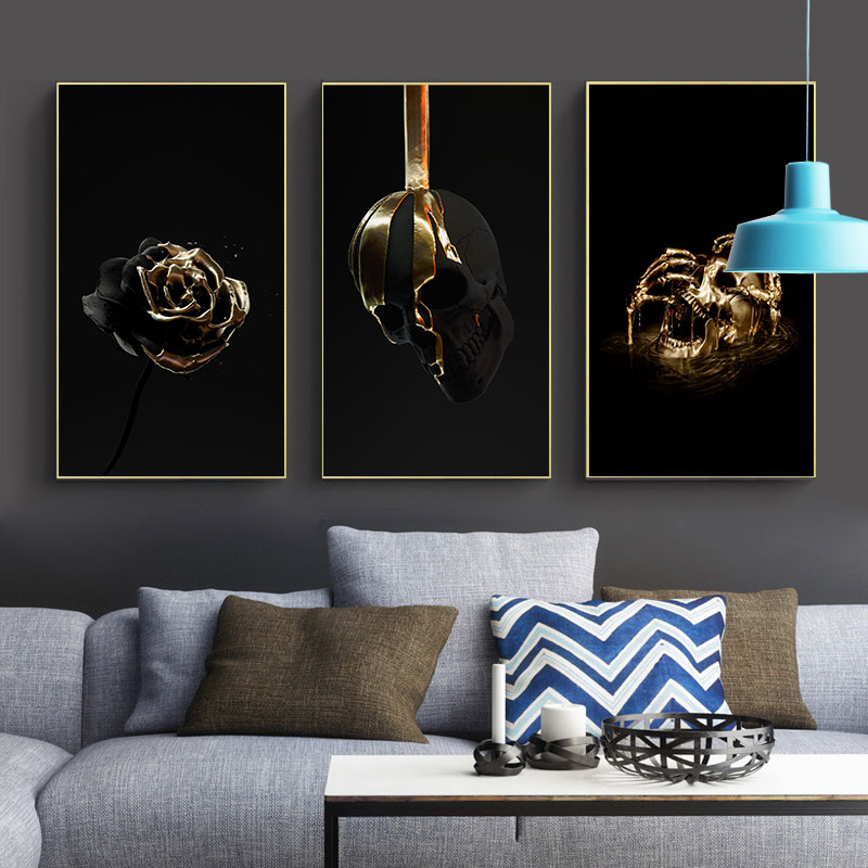 Abstract-Black-Gold-Art-Posters-and-Prints-Golden-Paint-Drip-on-Skull-Rose-Canvas-Painting-Wall-4.jpg