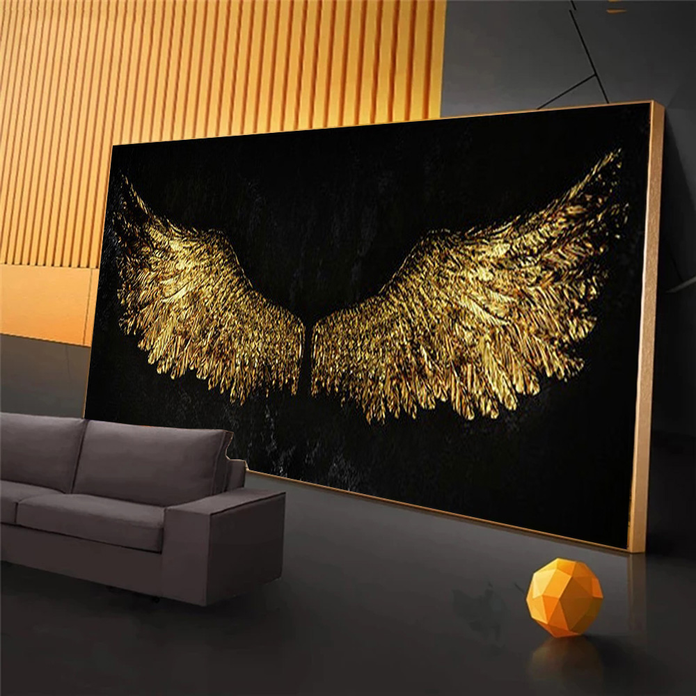 Golden Angel Wings on Black' Disc Oversized Abstract Metal Art - Disc of 23  – Designart