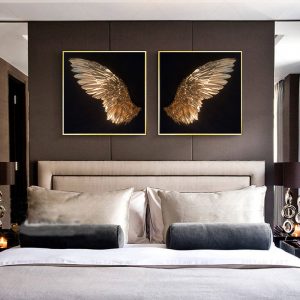 Nordic Abstract Gold Wings Canvas Painting Wall Art Golden Feathers Scandinavia Wall Pictures for Living Room Decor Cuadros