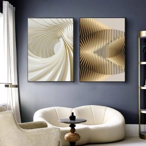 Nordic Luxury Abstract Golden Line Wall Art Cuadros Fashion Pictures Poster Canvas Printing Painting Home Living Room Decoration