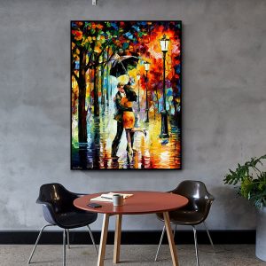 Handed Art Oil Painting Abstract Landscape Canvas Paintings Wall Art Posters And Prints Forest Street Rainy Couple Pictures for Living Rome Home Decor