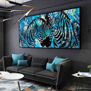 Beautiful Lover Zebras Art Canvas Painting Blue Print Poster Abstract Animals Wall Art Picture Living Room Decoration No Frame