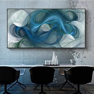 Modern Art Abstract Green Blue Ribbon Canvas Painting Wall Art Posters Prints Wall Pictures for Living Room Home Cuadros Decor