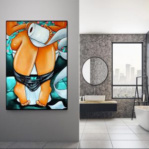 Modern Fashion Woman Canvas Prints Roll Paper Green Red Wall Art Poster Painting Toilet Bathroom Picture Decoration
