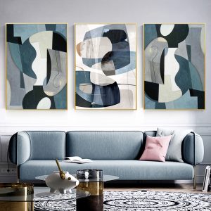 Abstract Blue Marble Poster Canvas Paintings Vintage Europe Posters and Prints  Wall Art Pictures for Living Room Home Decor