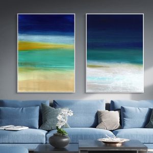 Mid Century Abstract Blue Yellow Color Poster Wall Art Print Canvas Paintings Pictures for Living Room Home Interior Decoration