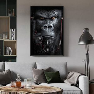 Apes and Monkeys Listening to Music Wall Art Posters And Prints Abstract Animals Canvas Paintings Nordic Picture For Living Room