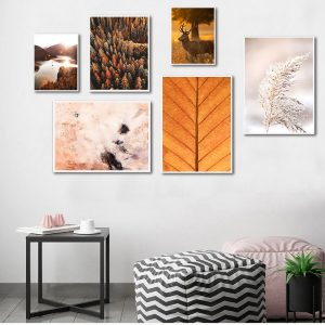 Autumn Leaves Forest Deer Lake Waterfall Reed Wall Art Canvas Painting Nordic Posters And Prints Wall Pictures For Living Room