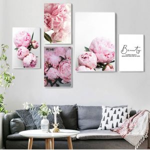 Canvas Painting Elegant Peony Flower Phrase Poster And Print Wall Art Picture For Living Room Home Decoration Nordic Decor