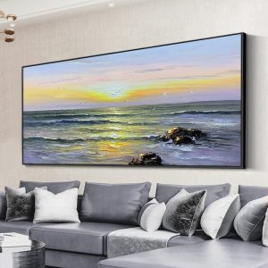 Expert Painter Handwork High Quality Abstract  Oil PaintingSunrise Over the sea on Canvas  Oil Painting for Living Room