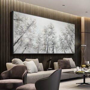 Modern  Family Handmade Oil Painting Birch forest Wall Art Picture  Living Room Home Decor  On Canvas