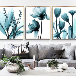Nordic Canvas Painting Flowers Poster Blue Floral Wall Art Print for Vintage Living Room Decorative Wall Pictures