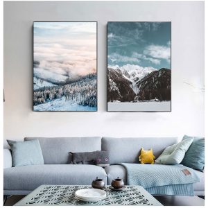 Winter Snow Mountain Landscape Canvas Painting Nordic Decoration Home Art Posters and Prints for Living Room Decor Wall Pictures