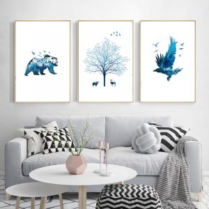 Abstract Bear Eagle Forest Landscape Wall Art Canvas Painting Posters and Prints Wall Pictures for Living Room Decoration Home