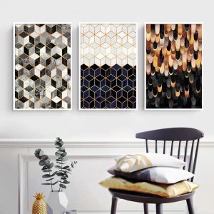 Abstract Golden Geometric Wall Art Canvas Painting Nordic Decoration Picture Posters and Prints Living Room Modern Home Decor
