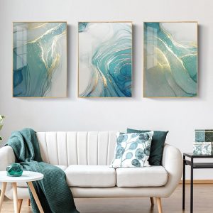 Golden Blue Luxury Wall Art Canvas Posters and Prints Modern Abstract Painting Wall Pictures for Living Room Home Decoration