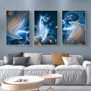 Golden Blue Wave Poster Abstract Canvas Painting Nordic Posters and Prints Wall Art Pictures for Living room Modern Home Decor