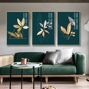 Golden Green Luxury Poster Plant Leaves Wall Picture Modern Home Decor Abstract Canvas Art Print Painting Living Room Decoration