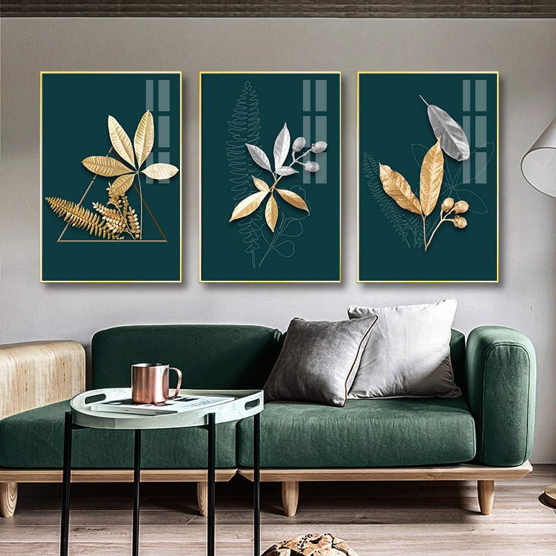 New Arrive Geometric Abstract Canvas Painting Light Luxury Colorful Gold  Green Wall Art Poster Design For Living Room Home Decor