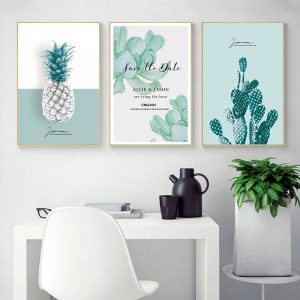 Green Plant Pineapple Cactus Wall Art Canvas Painting Nordic Posters and Prints Wall Pictures for Living Room Modern Home Decor